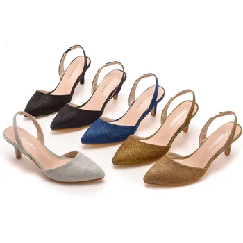 Vara cu Toc Sandale Femei Tesatura de Bumbac 6CM Tocuri Subtiri Aluneca Pe Cameleon Pânză de Pantofi pentru Femei de Birou Colorate Aur Femei Pompa