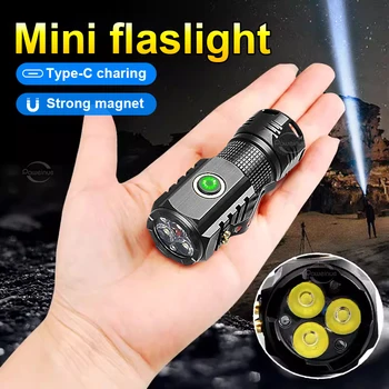 Super Puternic Mini Lanterna LED-uri de TIP C lanternă Reîncărcabilă lampă Impermeabil cu Magnet pentru Camping lanterna tactic cu laser