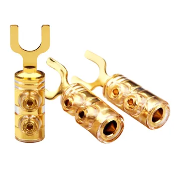 4buc de Cupru placat cu Aur de Lipire-gratuit Y Spade Plug Amplificator de Putere Cablu Difuzor Conector în formă de U Plug