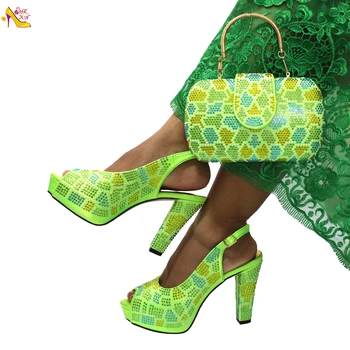 Hot Nou Stiluri de Pantofi si Genti Set Fluorescent de Culoare Verde, Stilul vestimentar Potrivit pentru Reuniuni de Familie Vinde Bine în Africa