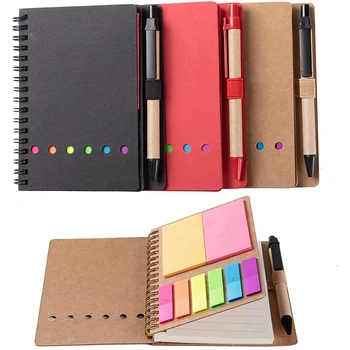 9 Pachete De Spirală Notebook Carnețel Căptușite Notepad Cu Pen-Ul In Suport, Note Lipicioase, Pagina Marker De Culoare Index File De Steaguri