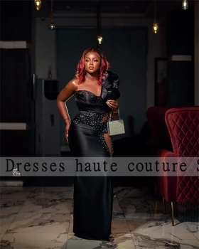 Aso Ebi Negru Satin Rochii De Banchet 2023 Elegant Africane Pentru Femei Aplici Seara Dresss Un Umar Rochie De Partid Ziua De Nastere