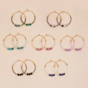 Vlen Piatra Naturala Miyuki Seed Beads Hoop Cercei pentru Femei de Moda cercei Vintage Simplu Placat cu Aur Aretes