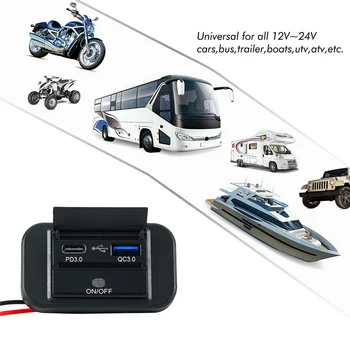 Dual USB Încărcător de Priză de Putere Masina de Priza 12V 24V Adaptor Încărcător PD3.0 QC3.0 Încărcare Rapidă USB-C pentru ATV-uri de Autobuz pentru Barca RV Vehicul