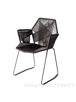Țesute singur scaun Nordic minimalist modern acasă balcon curte în aer liber masă și scaun rattan scaun de metal spatar mese