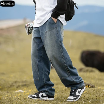 Toamna și Iarna Noi Harajuku Vintage Casual Pantaloni din Denim pentru Bărbați Pierde Piciorul Drept Japonez de Înaltă Calitate, Pantaloni Blugi
