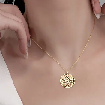 Moda din Oțel Inoxidabil Lotus Pandantiv Colier pentru Femei Simplu Gol Cravată 2023 Nouă Tendință de Bijuterii