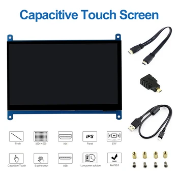 Mini 7 Inch Capacitiv 5 puncte Ecran Tactil LCD Panel IPS 1024x600 Full HD Compatibil HDMI Monitor de Gaming pentru Raspberry Pi 4B
