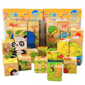 9PCS Copil din Lemn de Desene animate Puzzle Jucărie 6 Părți de Animale Fructe Jigsaw Educație Timpurie Lemn Domino Jucarii Pentru Copii Joc de Puzzle 3D Cadou