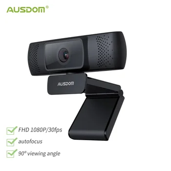 AUSDOM AF640 Camera Web Full HD 1080P Autofocus Pentru Conferințe Video Webcam Cu Microfon Pentru PC