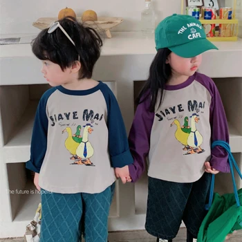Copii T-shirt Mâneci Lungi de Bumbac Fete Baieti Desene animate Tricou de Moda coreea Style pentru Copii Îmbrăcăminte Copil Topuri de la 1 La 7 Ani