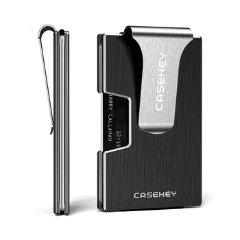 CASEKEY Aluminiu Periat Titularul Cardului de Credit Bărbați Portofel Caz Card Rfid Blocking Subțire de Metal Cardului cu Laser Logo-ul Clip de Bani