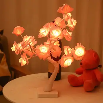 Floare trandafir Lumini de Noapte Lampă cu Baterii Moale de Iluminat de economisire a Energiei Flicker Free Romantic Patul Lumină LED-uri Desktop